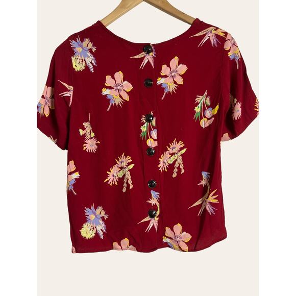 Madewell Red Birds of Paradise Floral Print Button Up Short Sleeve Top Size S - Picture 6 of 8